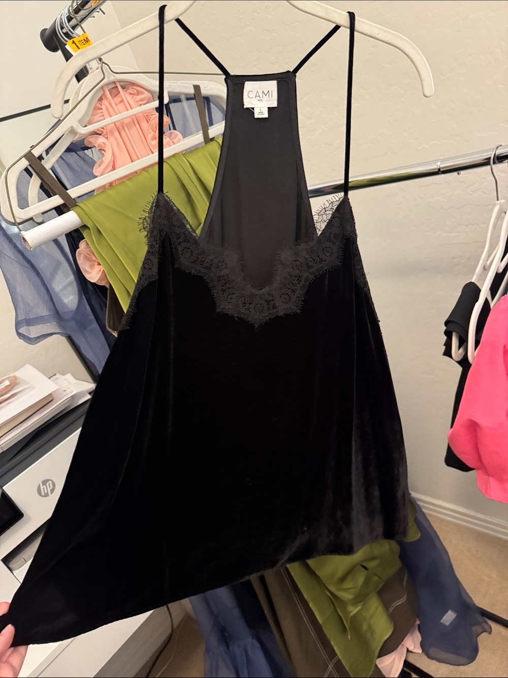 Cami NYC Black Velvet Lace-Trim Camisole - Picture 3 of 4